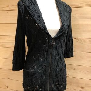 DKNY cowl neck black knit 3/4 length sleeve sweater, size Medium, EUC